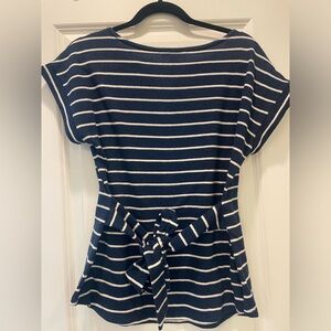 Monteau navy and white stripe shirt with tie